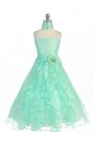 Mint Jeweled Bodice Ruffle Layered Organza Flower Girl Dress